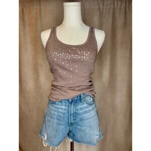 Old Navy Ribbed Tank Top Brown Embellished Y2K Fitted S